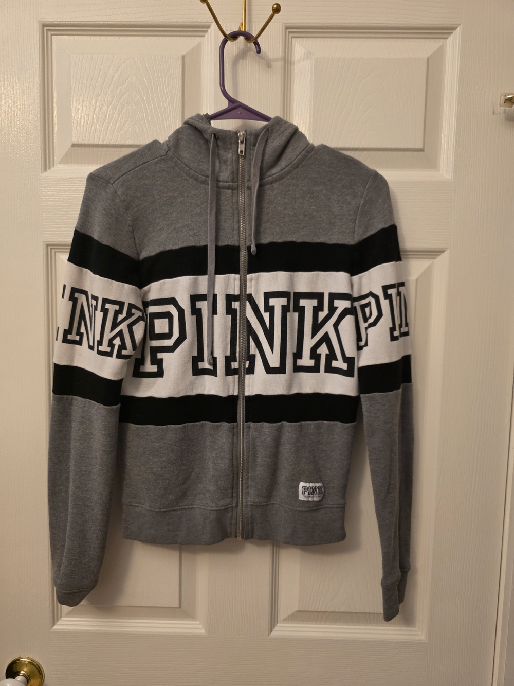PINK Victoria's Secret Gray Black White Zip Hoodie